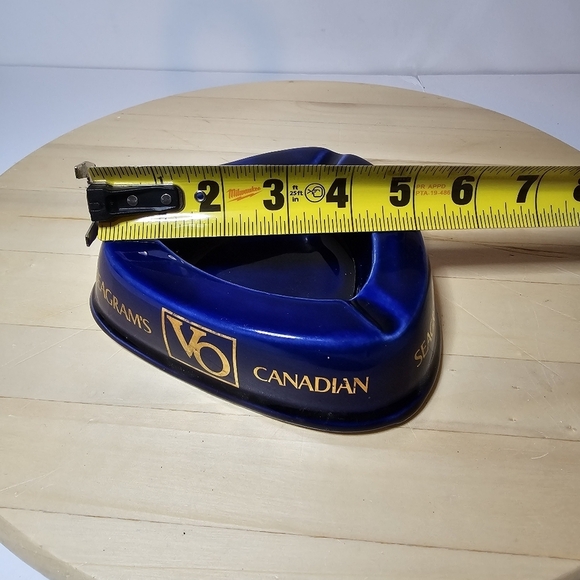 Seagrams VO Canadian Ceramic Ashtray Triangle Cobalt Blue With Gold Lettering ho - Picture 6 of 8